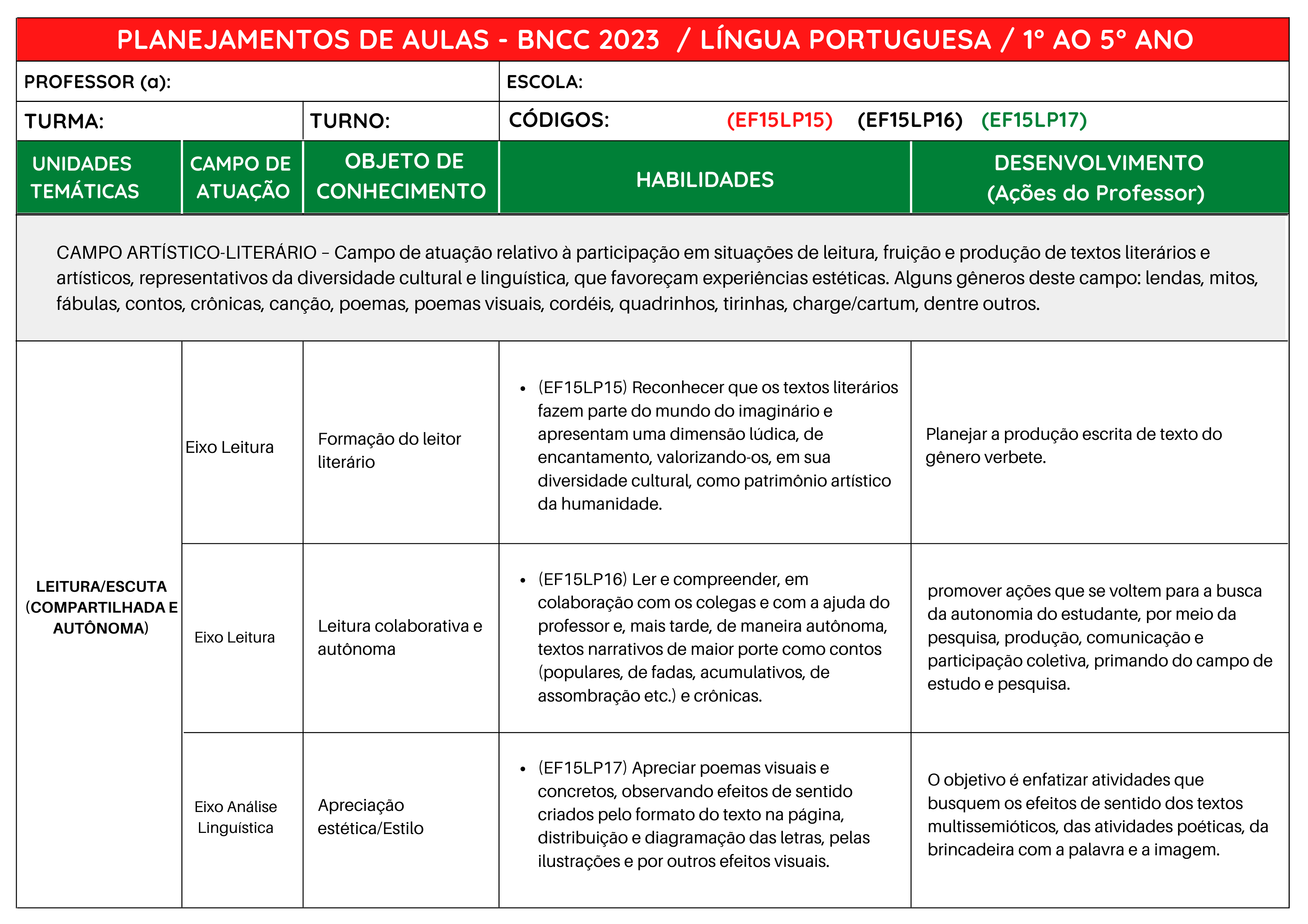 plano de aula língua portuguesa